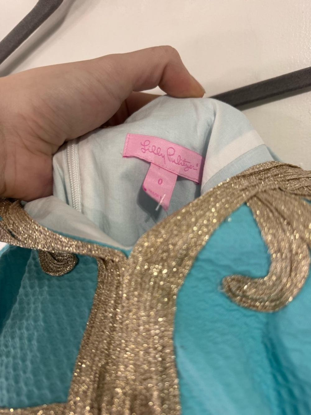 Lilly Pulitzer Bentley Shift Dress in Turquoise Blue with Gold Soutache Neckline - Picture 4 of 7